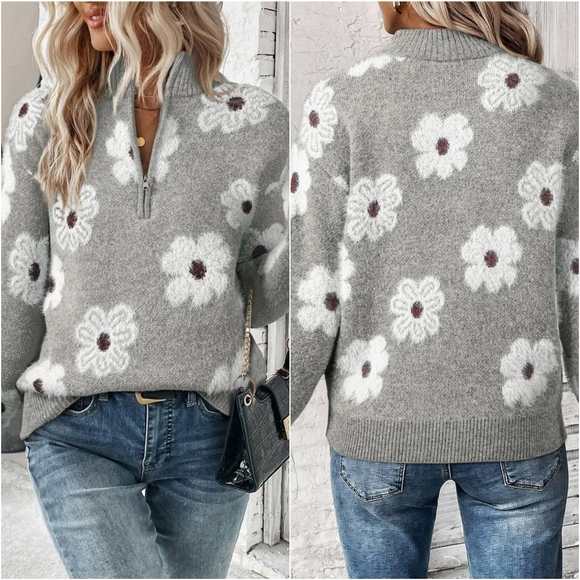 Wildflower Half Zip Pullover - Gray - Picture 2 of 5